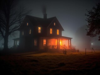 spooky photo of a haunted house with eerie fog
