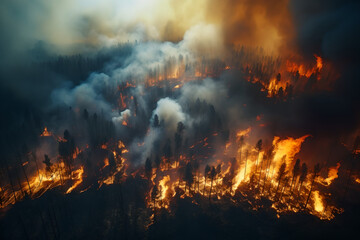 Fototapeta na wymiar Aerial shot Forest fire with fire and smoke global warming wallpaper