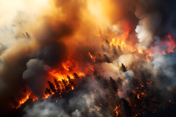 Fototapeta na wymiar Aerial shot Forest fire with fire and smoke global warming wallpaper