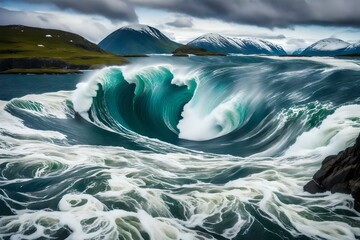 The powerful currents of the river and the sea collide, creating a mesmerizing display of nature's forces. During high tide, the waves surge and crash, filling the air generative ai technology
