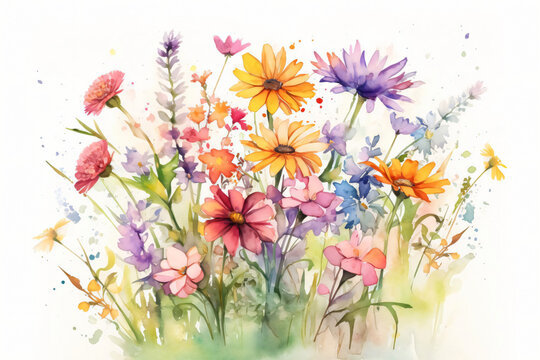 water color illustration of spring flowers background