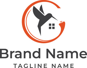 Letter C hummingbird home Logo. C initial logo with a house-shaped humming bird. logo design template for home, realestate and furnishing.