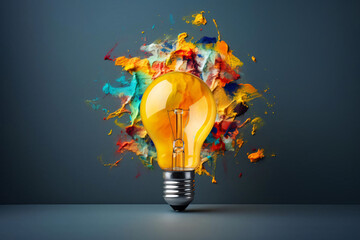 light bulb with colorful splash in the background, artistic idea concept