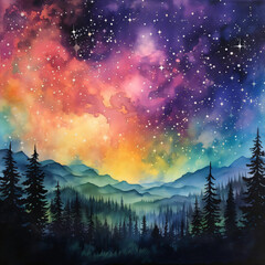 A dreamy pastel color drawing of night stars