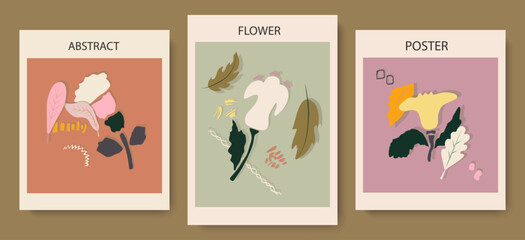 Fashionable hand-drawn set of flower cards.The elements are flowers, hand-drawn details.Abstract art design of wallpapers, covers,prints,postcards,children's holidays