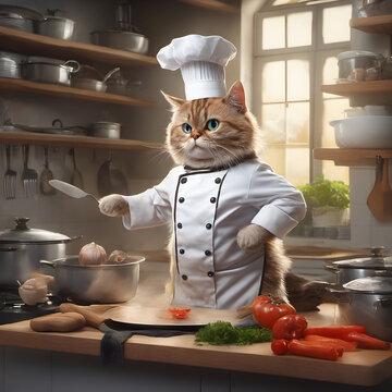 cat chef in kitchen