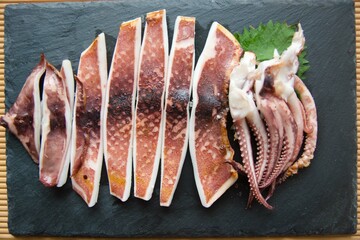 イカの一夜干し　天日干し　干物　Overnight dried squid sun-dried dried fish
