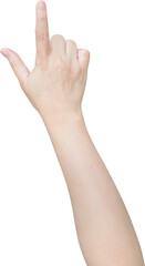 female hand touching or pointing to something isolated on white background