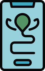 Phone travel route icon outline vector. Bike trip. Eco tourism color flat
