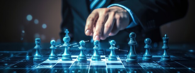 Business Strategy and Planning Concept, Businessman Playing Chess to Reach Business Success. Generative Ai