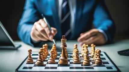 Business Strategy and Planning Concept, Businessman Playing Chess to Reach Business Success. Generative Ai