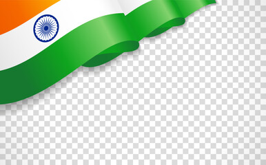 3d waving flag of India on transperent background. Realistic Indian wavy flag for Independence day, 15th of August. National symbol blue Ashoka wheel. Vector illustration
