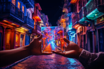 person holding a futuristic glass ai generative art