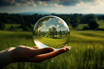 hand holding a glass ball ai generative art