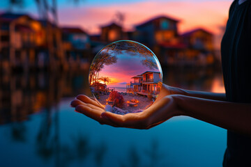 Fototapeta premium hand holding glass ball ai generative art