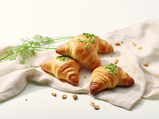 savory croissants with baked peas with pine nuts.