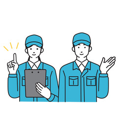 作業服を着た男女の配達員のシンプルなイラスト
