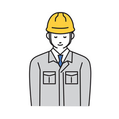 お辞儀をする作業服を着た男性作業員のシンプルなイラスト
