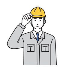 挨拶をする作業服を着た男性作業員のシンプルなイラスト
