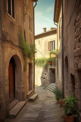 Fototapeta premium Narrow street in Sorano town in Tuscany, Italy, Generative AI