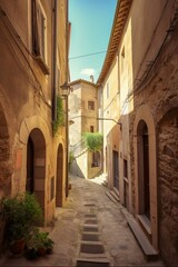Narrow street in Sorano town in Tuscany, Italy, Generative AI