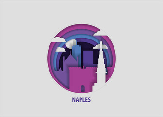 Italy Naples creative paper cut layer craft vector illustration. Origami style city skyline travel art in depth illusion