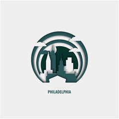 USA United States of America Philadelphia creative paper cut layer craft vector illustration. Origami style Pennsylvania state city skyline travel art in depth illusion