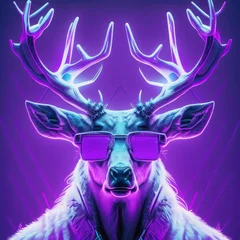 Foto auf Acrylglas Antireflex Cyberpunk neon deer, AI generated © Mystery