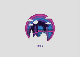 Porto Portugal creative paper cut layer craft vector illustration. Origami style city skyline travel art in depth illusion