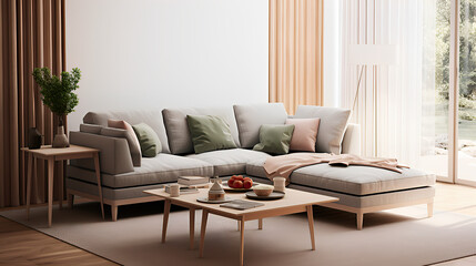 Stylish Living Room Interior Mockup, Modern Interior Design, 3D Render, 3D Illustration