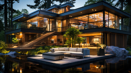 Obraz premium A Picturesque Modern Home: Serenity in Nature's Lap