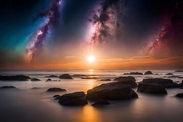 Fototapeta na wymiar sunset over the sea generated by AI technique