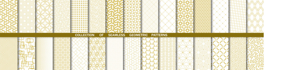 Set of geometric seamless patterns. Collection of geometric vector abstract ornament. Set of golden modern backgrounds with repeating elements