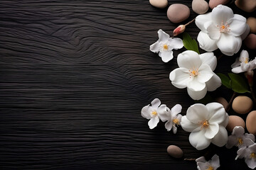 Fototapeta na wymiar White orchid and spa stones on the Dark background