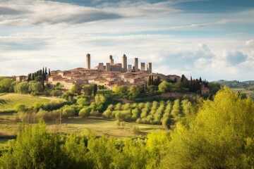 Fototapeta na wymiar Panorama of San Gimignano town in Tuscany, Italy, Generative AI