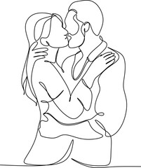 one line drawing of hugging couple vector minimalism. Single hand drawn continuous of man and woman in romantic moment.