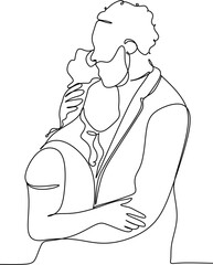 one line drawing of hugging couple vector minimalism. Single hand drawn continuous of man and woman in romantic moment.