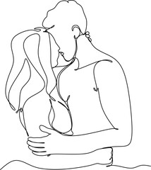 one line drawing of hugging couple vector minimalism. Single hand drawn continuous of man and woman in romantic moment.