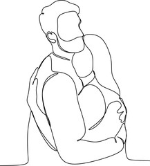one line drawing of hugging couple vector minimalism. Single hand drawn continuous of man and woman in romantic moment.