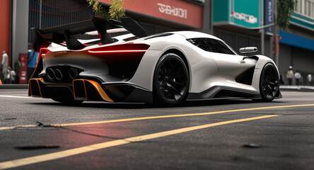 A photo of supercar on the street futuristic car with modern design