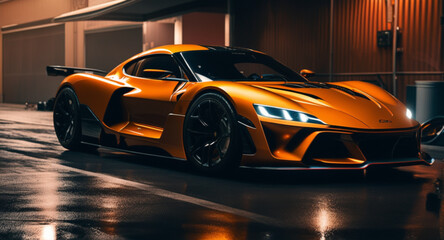 A photo of supercar on the street futuristic car with modern design