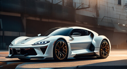 A photo of supercar on the street futuristic car with modern design