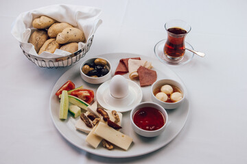 Breakfast plate in a stylish and luxurious restaurant