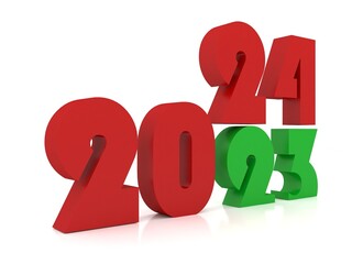 New Year 2024 ,3d rendering on white background