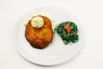 Schnitzel in stylish and luxurious restaurant