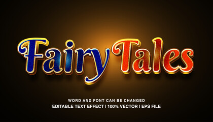 Fairytales editable text effect template, 3d bold cartoon style typeface, premium vector