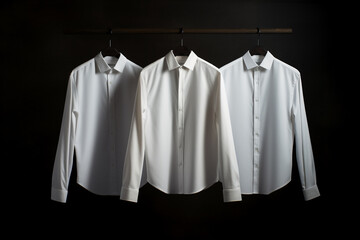 Man white shirts on black background. Ai generative.