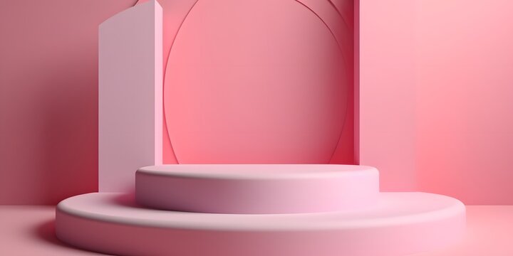 pink podium or pedestal for product display illustration modern minimal creative business elegant for cosmetic created with Generative AI © Lucky Ai