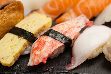 Different types of sushi on a plate