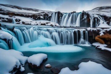 waterfall in winter Iceland